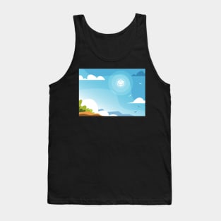 Minimalist RPG Landscape 20 Sided Polyhedral Dice Sun Tank Top